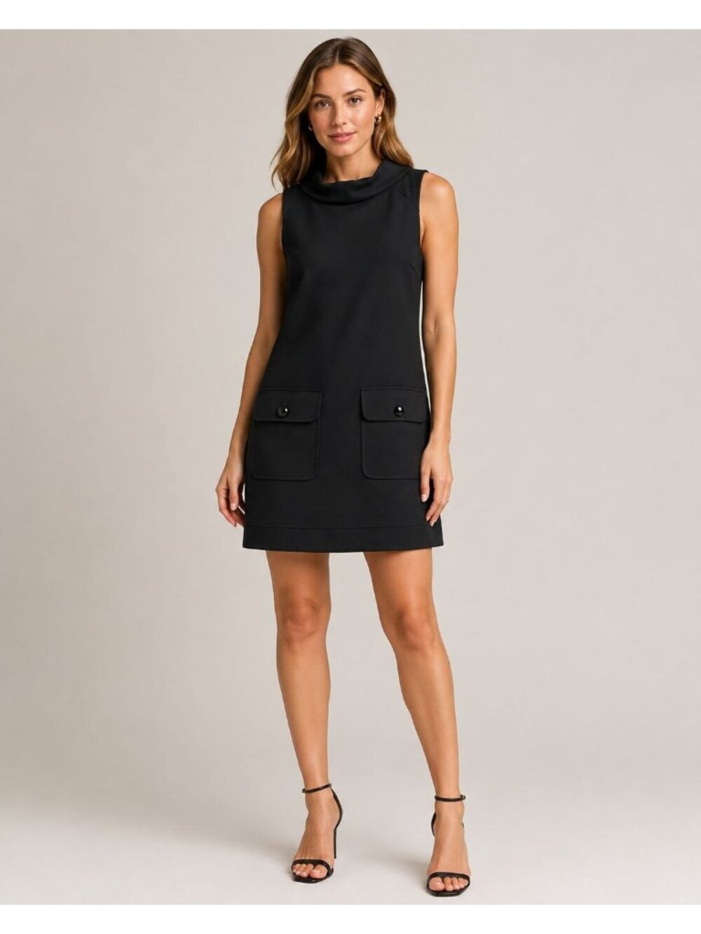 Cynthia Steffe Women’s Black Sleeveless Mock Neck Shift Dress W/Pockets Size 0